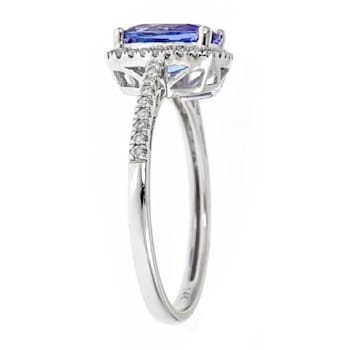 Gin & Grace 10K White Gold Real Diamond Ring (I1) with Genuine Blue Tanzanite