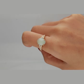 Gin & Grace 10K Yellow Gold Real Diamond Ring (I1) with Natural Opal
