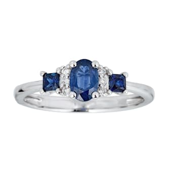 Gin & Grace 10K White Gold Diamond Wedding Engagement Ring with Blue Sapphire