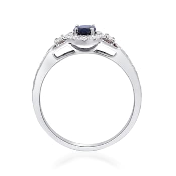 Gin and Grace 14K White Gold Natural Blue Sapphire Ring with Real Diamonds