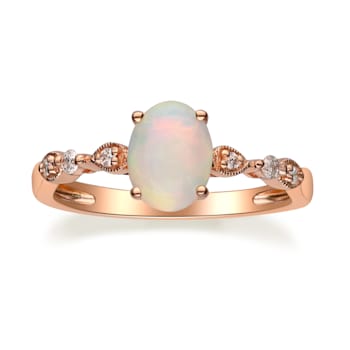 Gin & Grace 14K Rose Gold Opal Ring with Diamond (I1)
