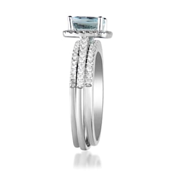 Gin & Grace 14K White Gold Blue Aquamarine With Diamond Ring