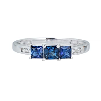 Gin & Grace 14K White Gold Blue Sapphire Ring with Diamond