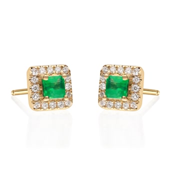 Gin and Grace 14K Yellow Gold Natural Zambian Emerald Earrings with Real Diamonds