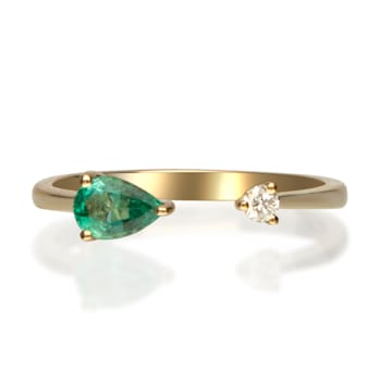 Gin and Grace 14K Yellow Gold Zambian Emerald Ring with Diamonds