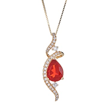 Gin & Grace 14K Yellow Gold Mexican Fire Opal Pendant Necklace with Diamonds