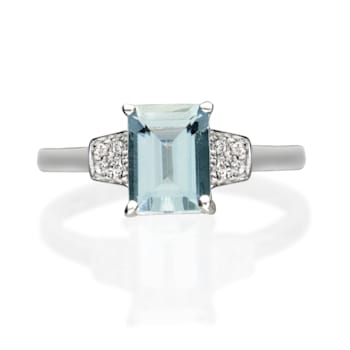 Gin & Grace 10K White Gold Real Diamond Anniversary Ring (I1) with
Genuine Blue Aquamarine