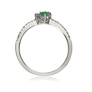 Gin and Grace 18K White Gold Natural Zambian Emerald & Tanzanite
Ring with Real Diamonds