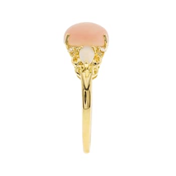Gin & Grace 10K Yellow Gold Real Diamond Ring (I1) with Natural Pink Opal