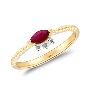 Gin and Grace 14K Yellow Gold Natural Ruby Ring with Real Diamonds
