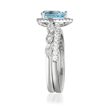 Gin & Grace 14K White Gold Aquamarine Ring with Diamond