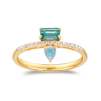 Gin and Grace 14K Yellow Gold Natural Zambian Emerald, Ethiopian Opal
Ring with Real Diamonds