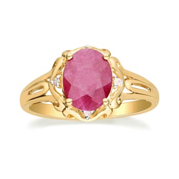 Gin & Grace 10k Yellow Gold Oval-cut Ruby and Real Diamond (I1) Ring