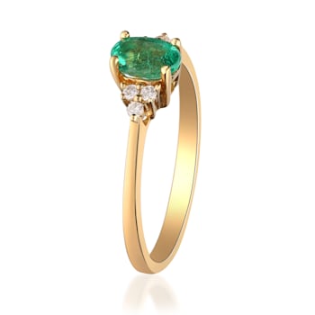Gin and Grace 14K Yellow Gold Zambian Emerald Ring with Diamonds
