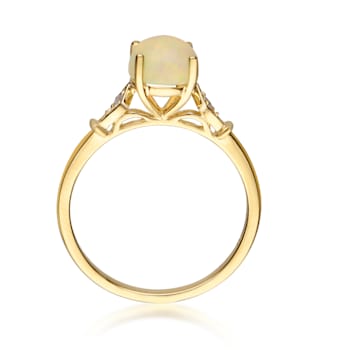 Gin & Grace 14K Yellow Gold White Ethiopian Opal with Diamond (I1) Ring