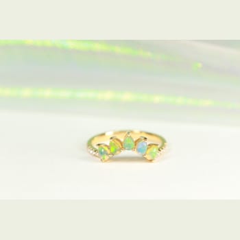 Gin & Grace 18K Yellow Gold Real Diamond Ring (I1) with Natural Opal
