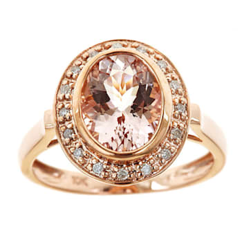 Gin & Grace 10K Rose Gold Real Diamond Ring (I1) with Genuine Morganite