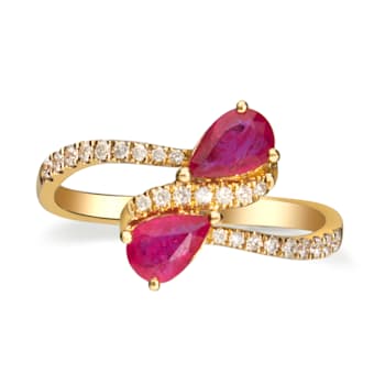 Gin & Grace 10K Yellow Gold Real Diamond Anniversary Eternity Ring
(I1) with Genuine Ruby