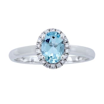Gin & Grace 10K White Gold Aquamarine Ring with Diamond