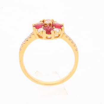 Gin & Grace 18K Yellow Gold Real Diamond Ring (I1) with Genuine Ruby