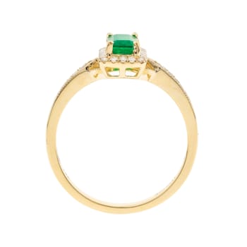 Gin and Grace 10K Yellow Gold Zambian Emerald Ring with Diamonds