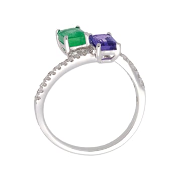 Gin and Grace 18K White Gold Zambian Emerald & Tanzanite Ring with Diamonds