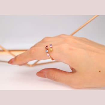 Gin & Grace 14K Rose Gold Real Diamond Ring (I1) with Natural Multi Sapphire