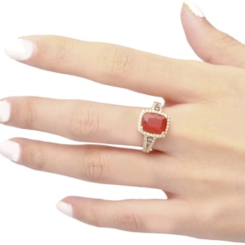 Gin & Grace 14K Gold Mexican Fire Opal with Diamond Ring