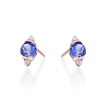 Gin & Grace 10K Yellow Gold Genuine Tanzanite and Real Diamond (I1) Earring