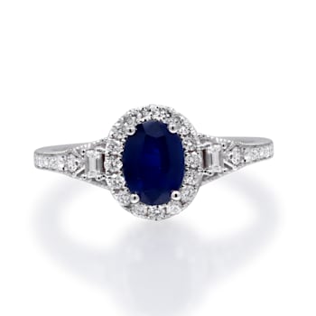 Gin and Grace 14K White Gold Natural Blue Sapphire Ring with Real Diamonds