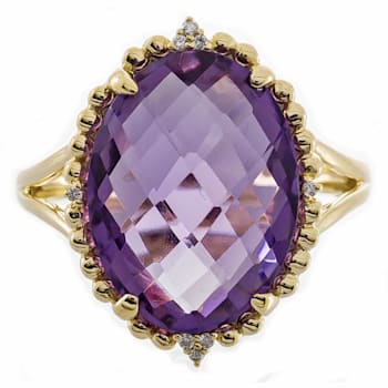 Gin & Grace 14K Yellow Gold Amethyst Ring with Diamond