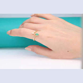 Gin and Grace 14K Yellow Gold Zambian Emerald Ring with Diamonds