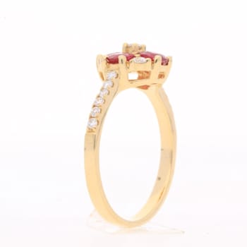 Gin & Grace 18K Yellow Gold Real Diamond Ring (I1) with Genuine Ruby