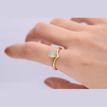 Gin & Grace 10K Yellow Gold Real Diamond Anniversary Ring (I1) with
Natural Ethiopian Opal
