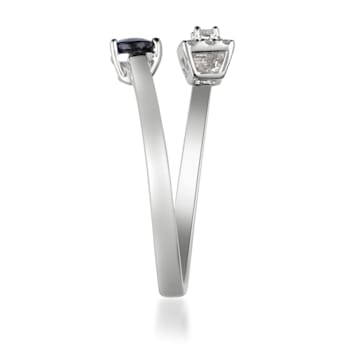 Gin & Grace 18K White Gold Diamond Ring with Blue Sapphire