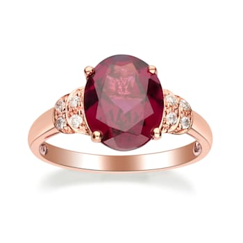 Gin & Grace 14K Rose Gold Real Diamond Ring (I1) with Raspberry
color Natural Rhodolite Garnet