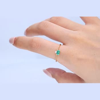 Gin and Grace 14K Yellow Gold Natural Zambian Emerald Ring with Real Diamonds