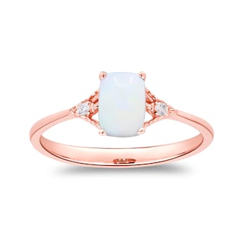 Gin and Grace 10K Rose Gold Natural Ethiopian Opal Ring with Real Diamonds