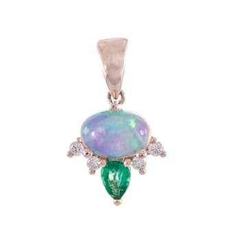 Gin and Grace 14K Rose Gold Ethiopian Opal and Zambian Emerald Pendant
with Diamonds