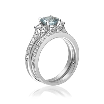 Gin & Grace 14K White Gold Aquamarine Ring with Diamond
