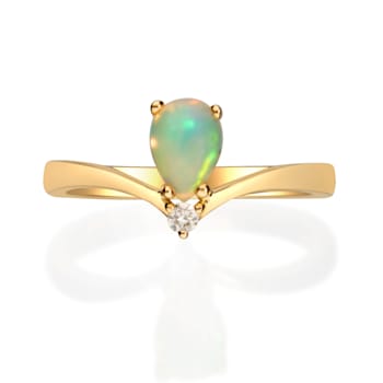 Gin & Grace 10K Yellow Gold Real Diamond Anniversary Ring (I1) with
Natural Ethiopian Opal