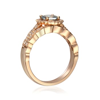 Gin & Grace 14K Rose Gold Real Diamond Ring (I1) with Genuine Aquamarine 