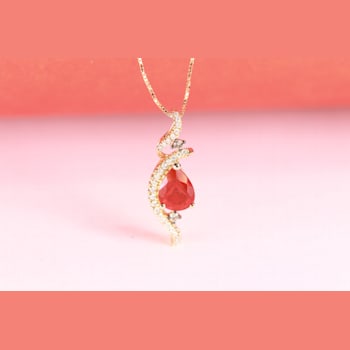 Gin & Grace 14K Yellow Gold Mexican Fire Opal Pendant Necklace with Diamonds