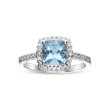 Gin & Grace 14K White Gold Aquamarine & Diamond (I1) Halo Ring