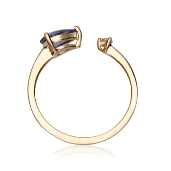 Gin & Grace 14K Yellow Gold Real Diamond Ring (I1) with Genuine Tanzanite