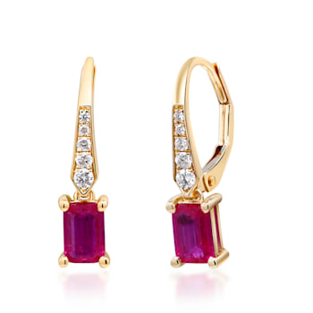 Gin & Grace 14K Yellow Gold Genuine Ruby with Real Diamond Earring