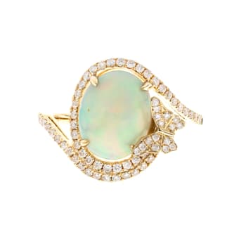 Gin & Grace 14K Yellow Gold Natural Ethiopian Opal & Real
Diamond (I1) Ring