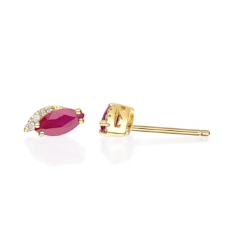 Gin & Grace 10K Yellow Gold Genuine Ruby and Real Diamond (I1) Earring