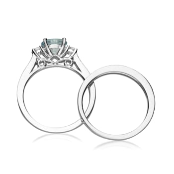 Gin & Grace 14K White Gold Aquamarine Ring with Diamond