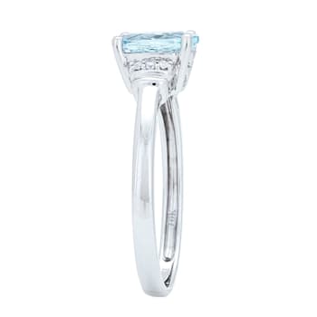 Gin & Grace 10K White Gold Aquamarine Ring with Diamond